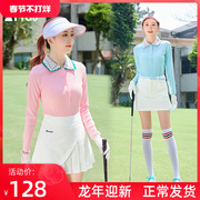 高尔夫球服装女款长袖T恤速干polo衫竖条纹翻领针织运动显瘦上衣