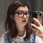 黑色眼镜框女无镜片韩版网红方形平光镜可配近视，复古眼镜男潮人酷