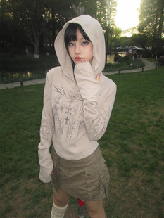 美式复古卫衣女秋季亚文化y2k朋克防晒服长袖T恤修身短款上衣