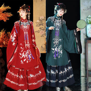 原创汉服女明制中国风长衫刺绣，云肩花嫁红色古装婚服春季日常套装