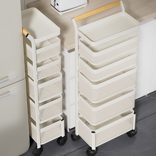 不锈钢厨房置物架落地夹缝柜，多层冰箱小推车卫生间超窄移动收纳架