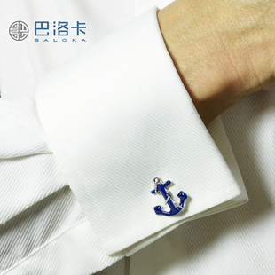 巴洛克高级船锚法式袖扣男蓝色船钩衬衫袖口扣轮船钩子cufflinks