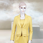 香港名师路时尚亮黄色秋冬ol职业，西装长袖套装，连衣裙+外套两件套