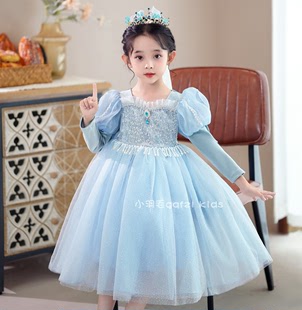 韩国童装2023秋季ddry爱沙公主冰雪奇缘，蓝色洋装仙女连衣裙