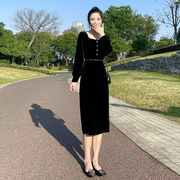 2023秋季法式赫本长裙，黑色高级感气质金丝绒，长袖显瘦连衣裙女