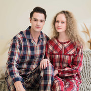 麦可将2023秋季男女情侣长袖长裤梭织纯棉布格子大码品质睡衣4984