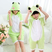 青蛙卡通动物连体睡衣夏季纯棉短袖男女儿童演出服亲子学生情侣装