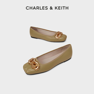 charles&keith女鞋ck1-70380914女士气质通勤粗金属，链平跟单鞋