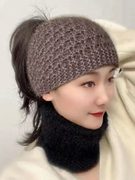 秋冬手工针织发带女保暖护额头套女遮白发头饰神器头箍毛线发带帽