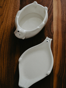 泽滕家日式陶瓷碗盘可爱小熊，碗椭圆盘沙拉碗，餐具套装面碗饭碗汤碗