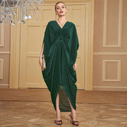 KY621欧美时尚复古连衣裙 跨境亚马逊V领蝙蝠袖两件套宴会晚礼服