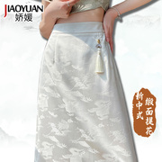 新中式马面裙女夏季2024国风提花高腰小个子白色A字半身裙子