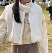 首尔印象韩代 东大门 ins风 抽绳设计短版立领棉服马夹2023女装冬