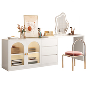 梳妆台卧室现代简约斗柜一体奶油风小户型书桌白色实木化妆桌子