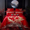 婚庆四件套大红中式绣花被套床单，床盖纯多件套新婚床品全棉刺绣