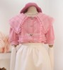 粉色娃娃衫2024夏季女装韩国仙气温柔钉珠软糯泡泡袖上衣衬衫