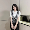 2023韩版夏季小众设计两件套蕾丝字母压花短袖白色T恤女