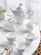 Annie Garden 外贸出口 法式中古精致浮雕花朵陶瓷白色咖啡杯奶壶