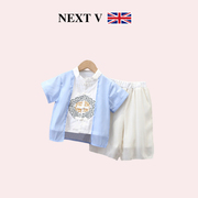 英国NEXT男童汉服夏季套装中国风儿童宝宝唐装短袖上衣短裤两件套