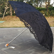 蕾丝二折刺绣花黑胶防紫外线遮阳防晒黑色公主太阳伞晴雨伞洋伞