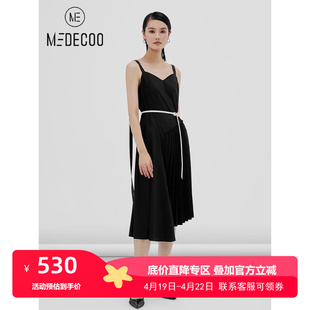 MEDECOO/墨蒂珂2022春季 无袖吊带雪纺连衣裙女 不规则摆裙子