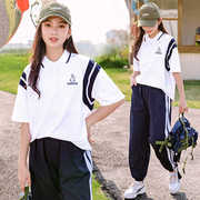 中学生夏装少女高初中生polo衫，短袖两件套装大童运动中考体育短裤