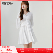 niceclaup日系夏甜美(夏甜美)可爱v领收腰，小个子短款连衣裙131300480c