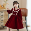 女童红色连衣裙春秋款，2024童装裙子秋冬装女孩，洋气儿童公主裙