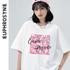 EUPHROSYNE原创设计粉色系字母T恤 清新 少女涂鸦风 圆领宽松款