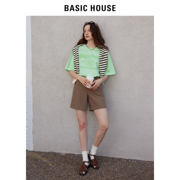 basichouse百家好印花半袖上衣2024夏季荧光，绿短袖t恤女