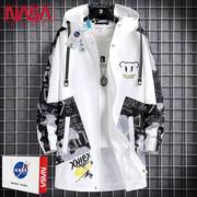 NASA风衣男中长款2023加绒外套春秋季韩版潮流青少年宽松夹克