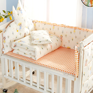 婴儿床上用品套件纯棉宝宝，床围四五件套全棉，软包防撞冬季拼接床品