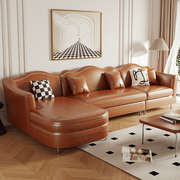 美式复古油蜡皮现代真皮沙发小户型法式中古风，客厅轻奢贵妃转角