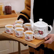 陶瓷茶具套装带托盘描金花餐厅，家用茶壶水杯骨瓷欧式咖啡壶整套装