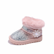 女童雪地靴2024冬季儿童大棉鞋，宝宝靴子小女孩，花朵加绒保暖鞋