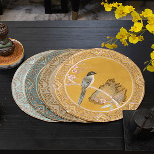 中式餐垫隔热桌垫布垫花瓶垫子布艺YG13刺绣碗垫杯垫盘垫家用防烫