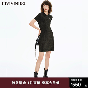 设计师品牌IIIVIVINIKO秋冬黑色超短针织连衣裙