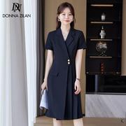 黑色短袖职业西装连衣裙女夏季薄款2024高气质级感工作套装裙