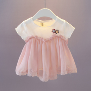 童装女宝宝夏装短i袖，娃娃衫0-1-2-3岁女童雪纺，t恤衫婴儿短袖衣服