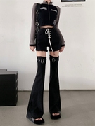 黑色牛仔裤女设计感小众系带腰头短裤腿套可拆卸修身微喇叭长裤秋