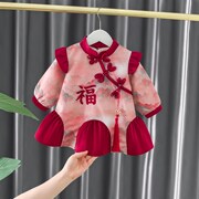 女童洋装秋冬款加绒婴儿童旗袍，一周岁礼服女宝宝冠衣生日公主裙