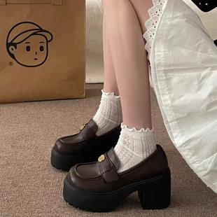 复古棕色乐福粗高跟小皮鞋女2025新款厚底JK百搭英伦风玛丽珍单鞋
