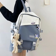 法国MKins女书包大容量通勤大学生电脑背包校园原宿风纯色双肩包
