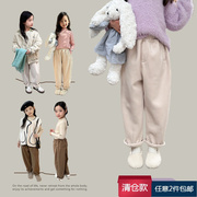 款男女童韩版休闲加厚纯色长裤冬季儿童，一体加绒毛呢裤