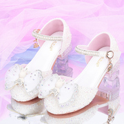女童公主鞋模特走秀演出鞋白色礼服花，童鞋洋气儿童水晶鞋包头单鞋