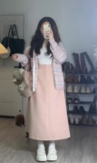 大码秋冬搭配一整套韩系慵懒风彩虹条纹，连帽针织开衫女半身裙套装
