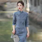 复古民国风长袖旗袍2024年秋季高端气质日常可穿新中式连衣裙