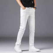 白色牛仔裤男弹力修身品质潮牌特色，小直筒阳光特色男长裤韩版潮