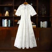 优雅仙女裙 重工立体刺绣水溶蕾丝裙2023白色收腰连衣裙F2514