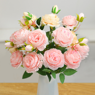 牡丹仿真花绢花玫瑰花束，家居客厅餐桌，花假花摆设室内装饰花艺摆件